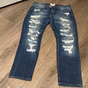 Current/Elliott Women Distressed Dark Blue Skinny Jeans